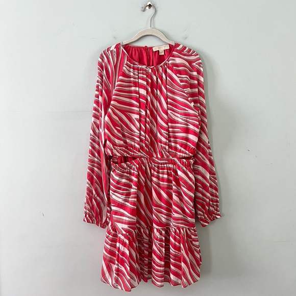 NWT Michael Kors Zebra Print Cotton Lawn Cutout Pink Long Sleeve Mini Dress - Picture 6 of 11